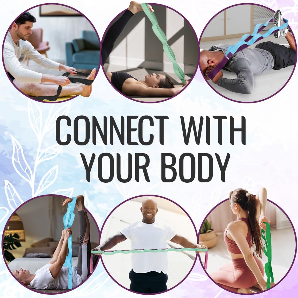[NEW 2023] TECEUM Yoga Stretching Strap 10 Loops Non-Elastic Strap - Home Workout Stretch Strap for Physical Therapy, Yoga, Pilates cttn 1 in MB