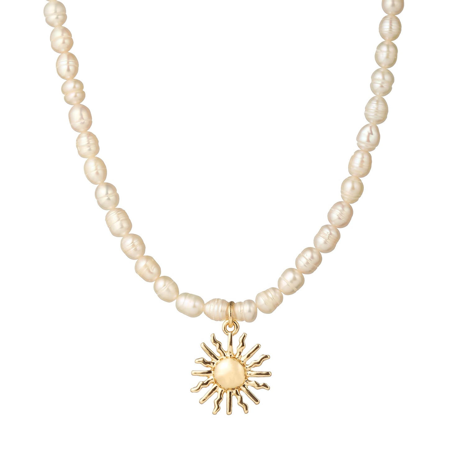 wgoud Natural Freshwater Pearl Choker Necklace for Women, Trendy 14K Gold Plated Pearl Necklaces Handmade Jewelry Gift (Sun Necklace)