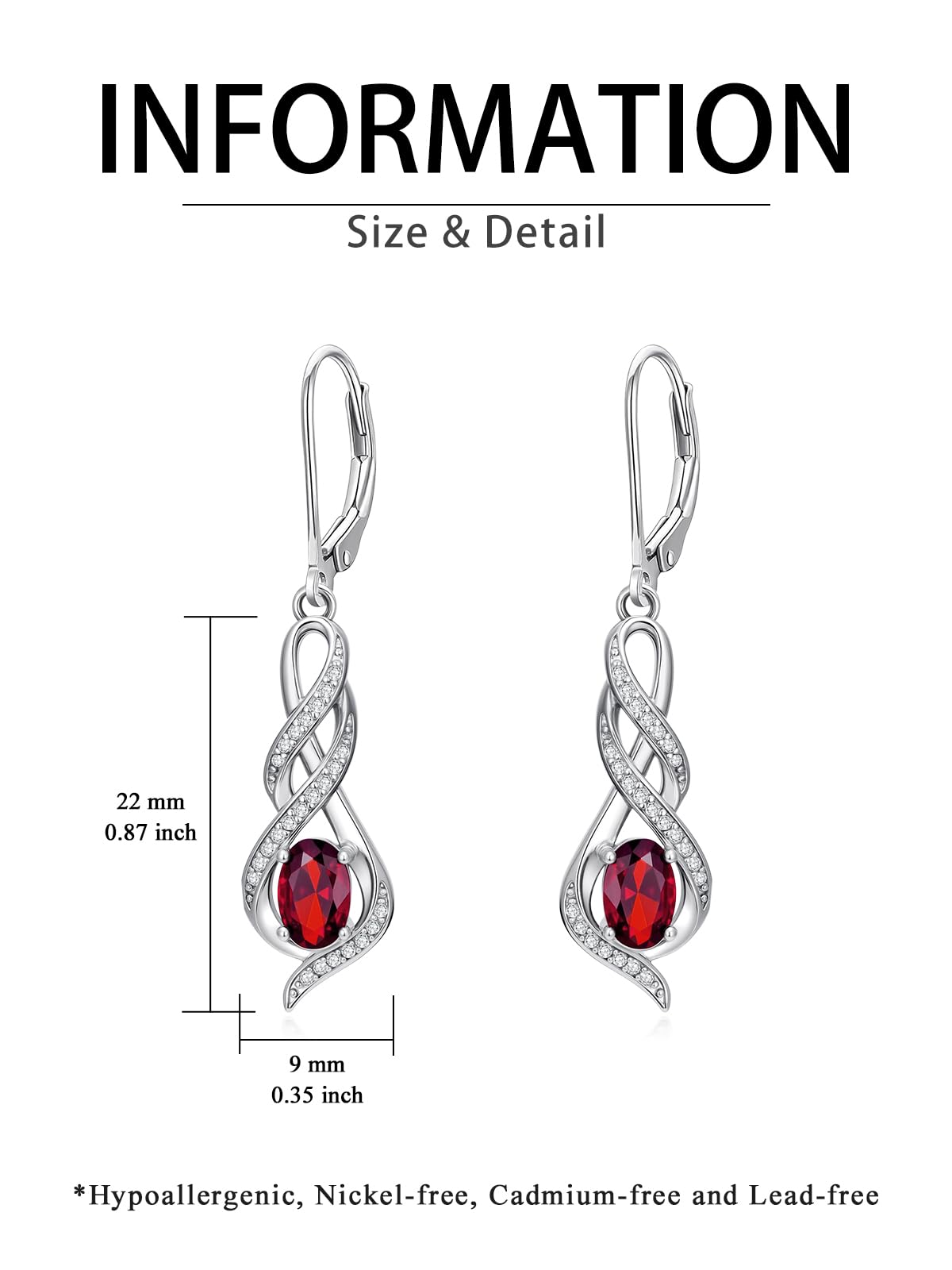 POIUY Gifts for Women Garnet January Birthstone Infinity Leverback Dangle Earrings Hypoallergenic Drop Earrings Love Jewelry Anniversary Christmas Wedding Gift for Mom Wife Sister Daughter Girlfriend