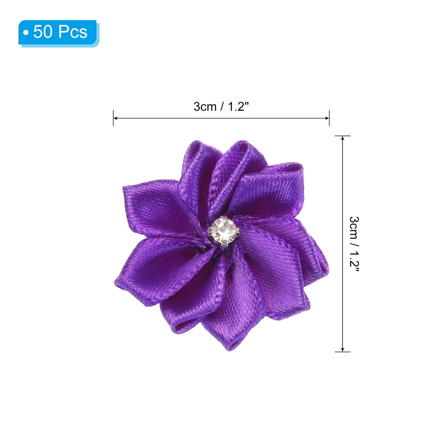 PATIKIL 1.2 Inch Small Ribbon Flowers, 50 Pcs Satin Ribbon Flowers Mini Fabric Flowers for Crafts DIY Wedding Ornament Appliques, Dark Purple