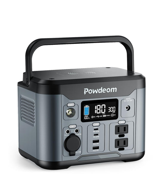 300W Portable Power Station, Powdeom 296Wh Power Bank with AC Outlet, Solar Generator Laptop Charger, Battery Backup Power Supply for Camping, Outdoors, Home Emergency Outage