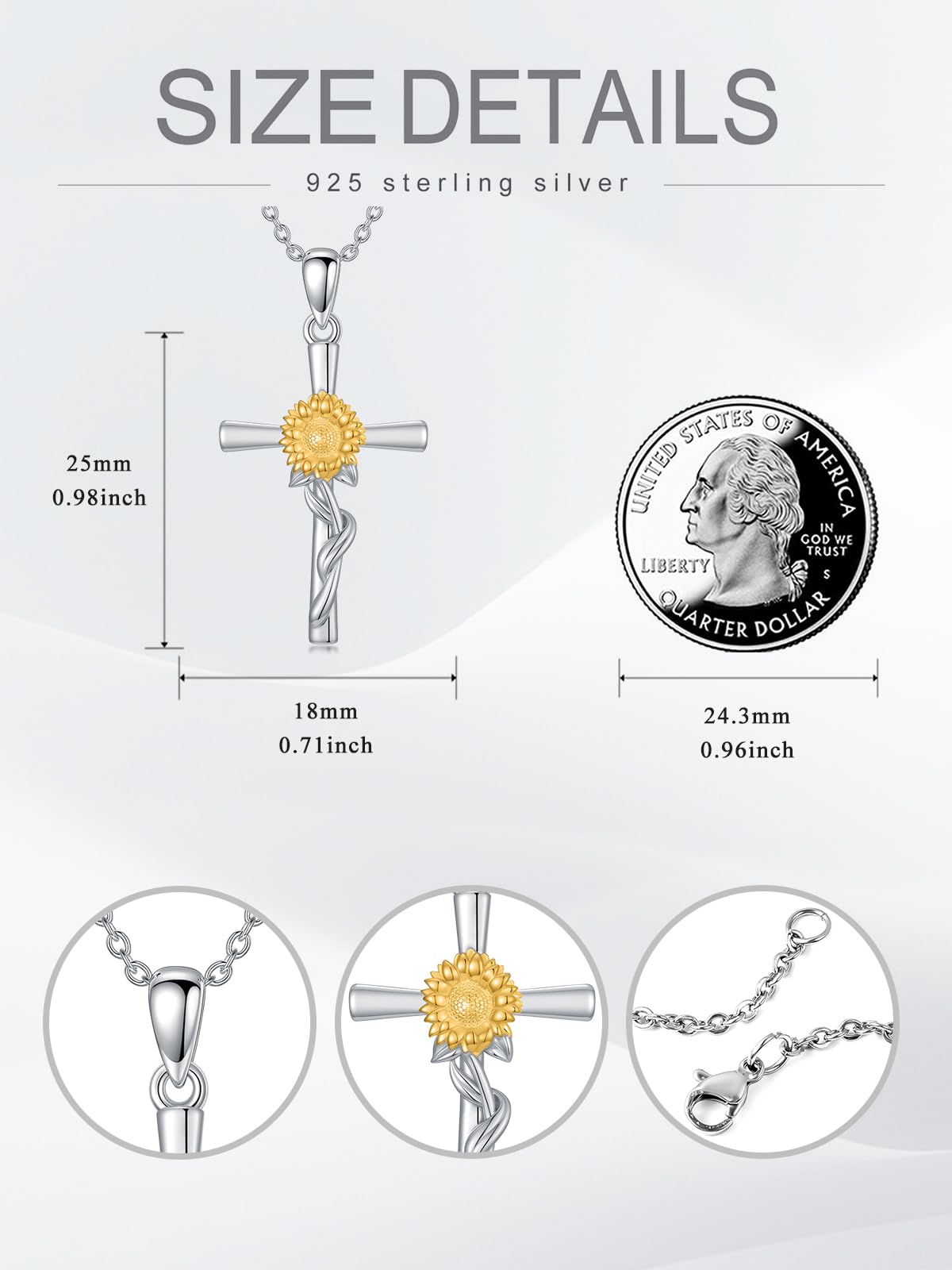 Cargari Sunflower Necklace for Women Sterling Silver Sunflower Cross Pendant Jewelry Flower Cross Necklace Gifts