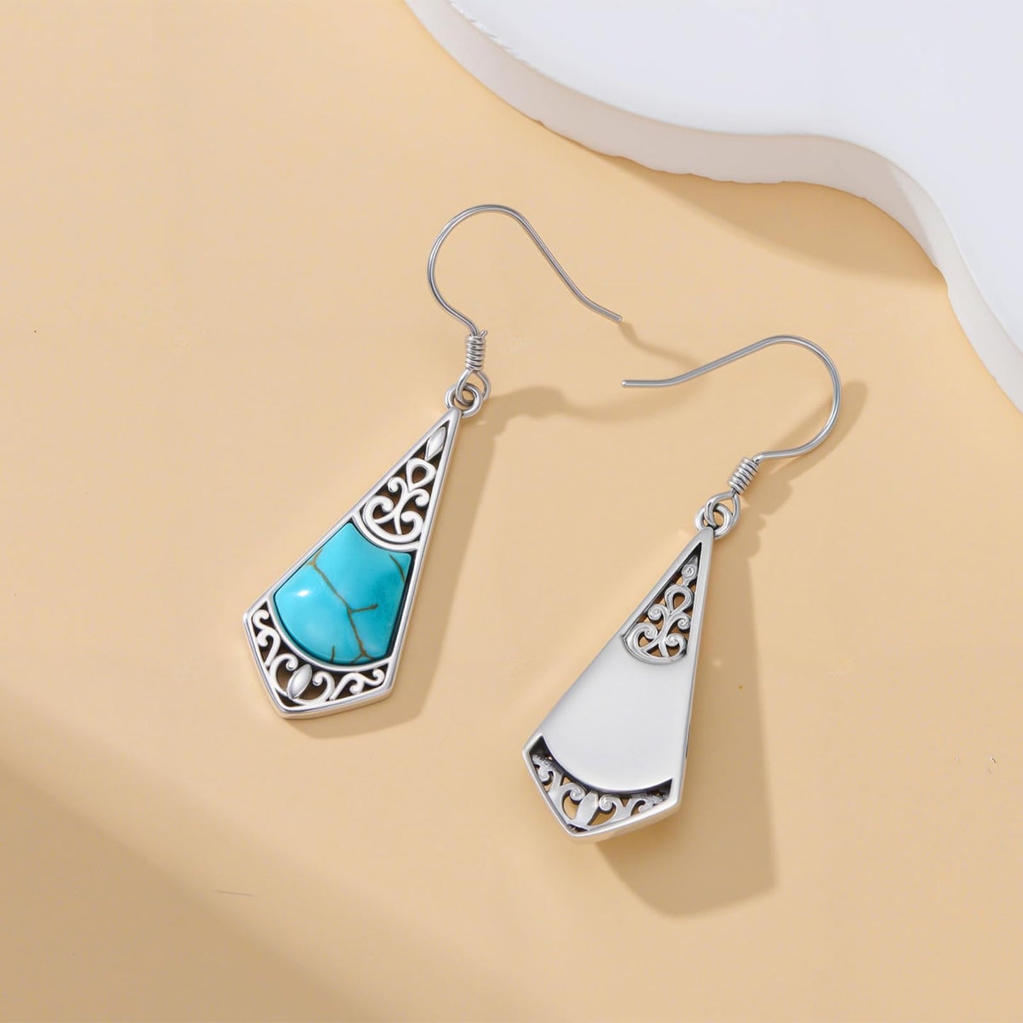 Eetaitai Turquoise Earrings for Women 925 Sterling Silver Vintage Spiral Earrings Turquoise Dangle Earrings Western Jewelry Mothers Day Gifts for Mom Wife Sister