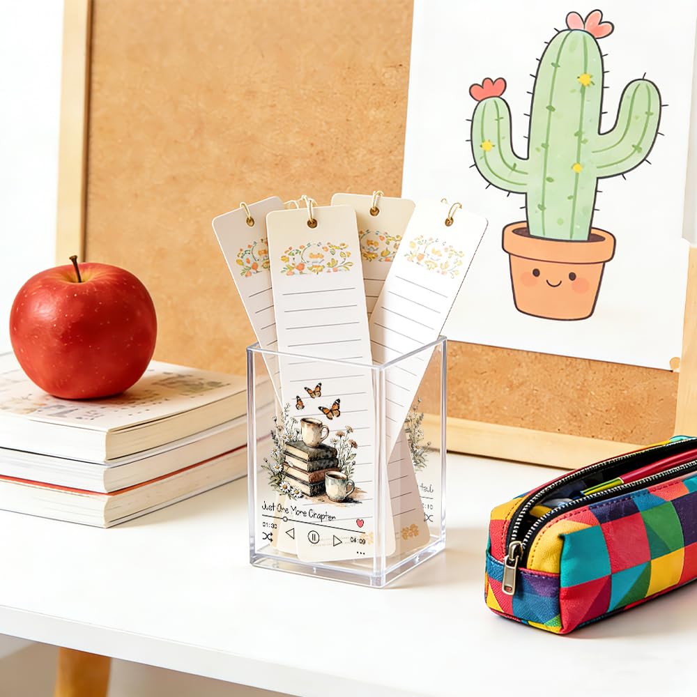 MGLZXLU Just One More Chapter Acrylic Pencil Pen Holder Cup, Reading Book Club Makeup Brush Storage Organizer, Cute Bookish Desk Accessories Holder Gifts for Daughter Librarian Teacher Holders (C)