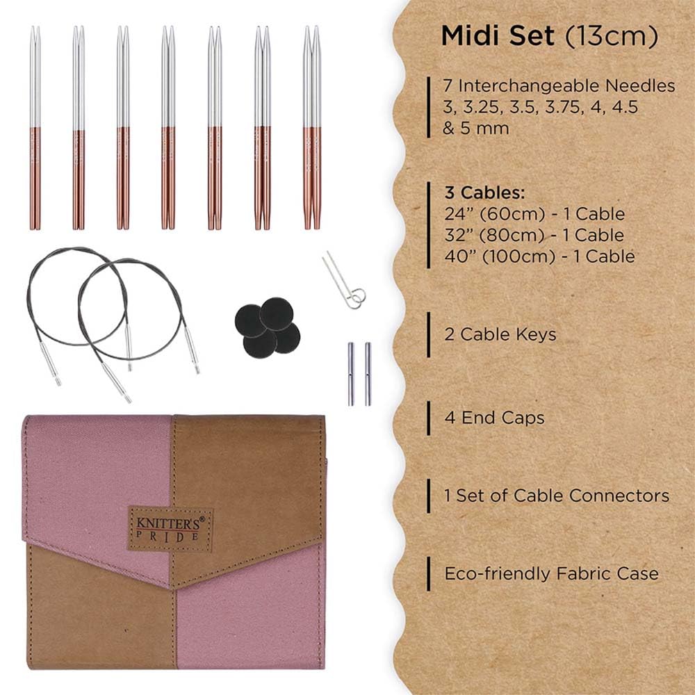 Knitter’s Pride Rosemist Midi Interchangeable Needle Set 5"" (13cm) – 7 US Sizes (2.5 to 8)