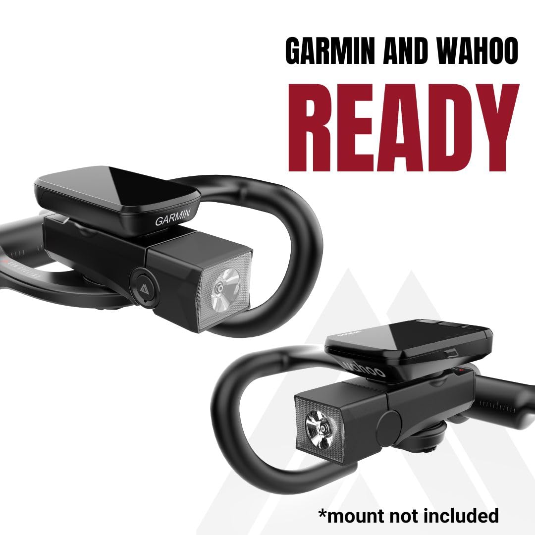 Quick Release 1000 Lumen Bike Front Light by KOM Cycling - Designed for Wahoo and Garmin Mounts with Quarter Turn - 6 Modes, Top or Bottom Mounting, 30 Degree Hinge