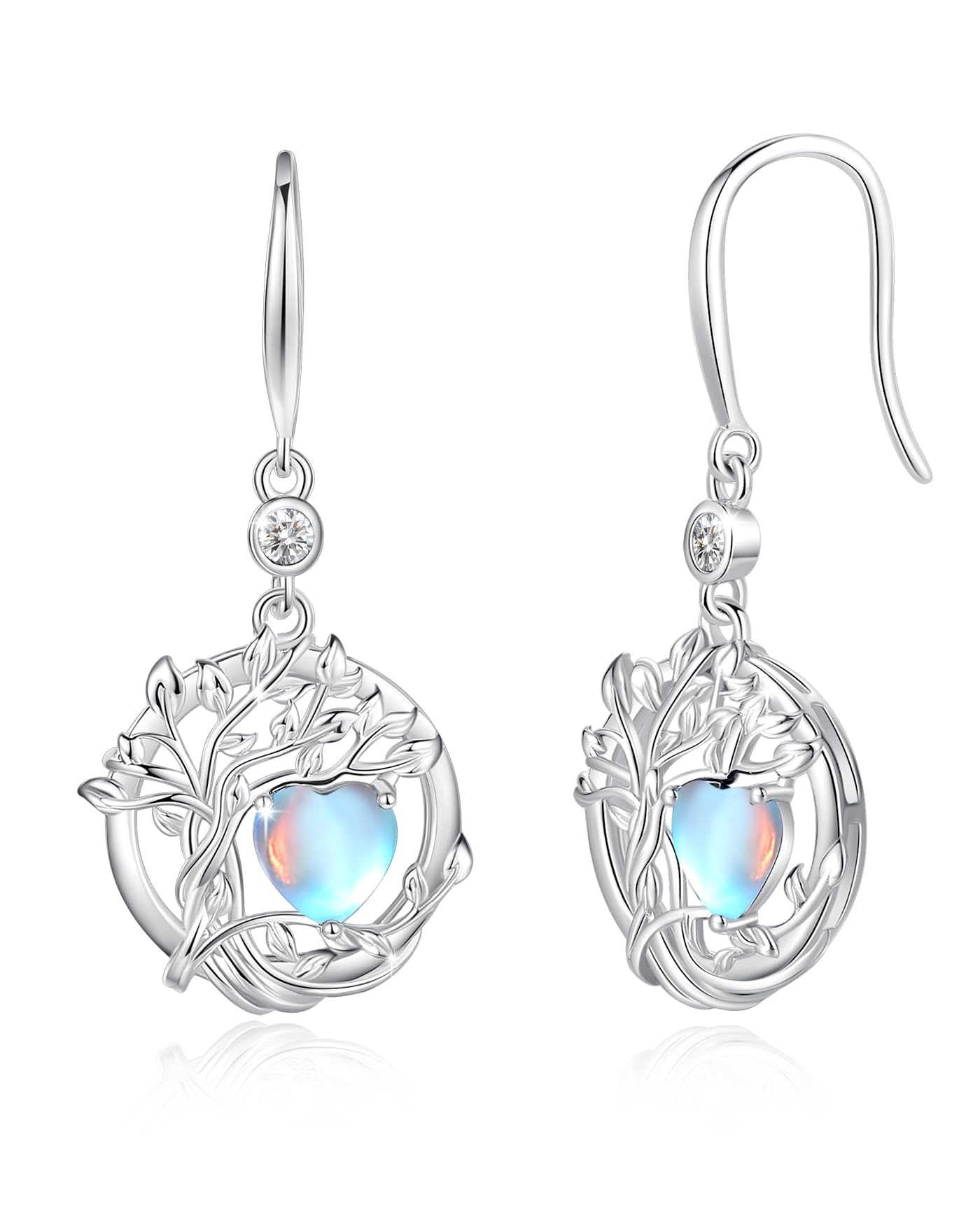 FANCIME Tree of Life Earrings 925 Sterling Silver Dainty Moonstone Dangle Drop Gemstone Earring June Birthstone Fine Jewelry Birthday Mothers Day Gifts for Mom Her Women