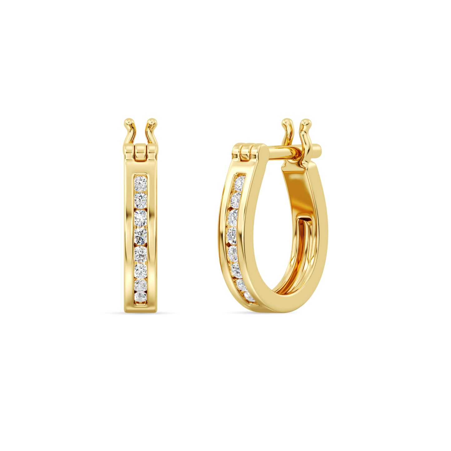 Gilded 1/4 Carat Total Weight Lab-Grown Diamond U-Shaped Hoop Earrings for Women in 14KT Gold Plated Sterling Silver | Hypoallergenic Fine Jewelry | Click Top Closure | SI1 Clarity, F Color