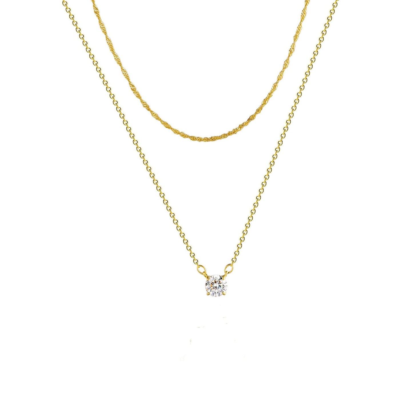 NONAMOIS 18K Gold Plated Twisted Singapore Chain Choker Necklace for Women Dainty Gold Layering Solitaire Cubic Zirconia Pendant Necklace Set Stainless Steel Non Tarnish Jewelry