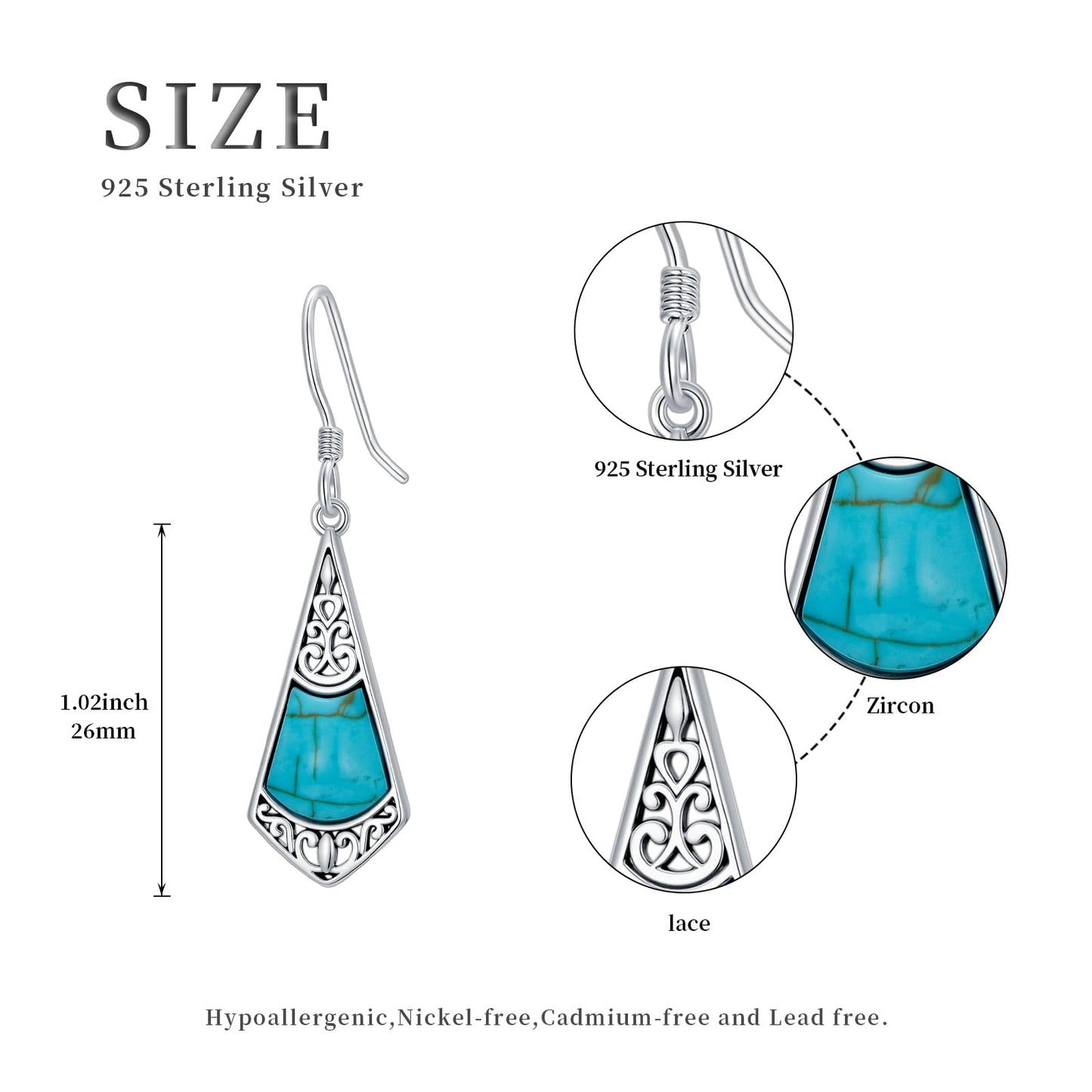 Eetaitai Turquoise Earrings for Women 925 Sterling Silver Vintage Spiral Earrings Turquoise Dangle Earrings Western Jewelry Mothers Day Gifts for Mom Wife Sister