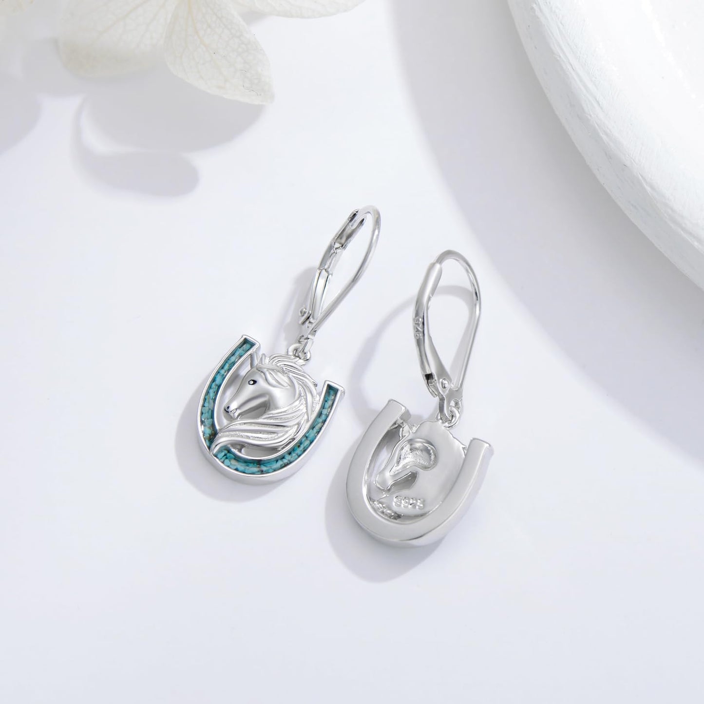 YYmqmq Horse Earrings for Women 925 Sterling Silver Turquoise Horseshoe Dangle Earrings Western Jewelry Christmas Gifts for Women Girlfriend Horse Lovers