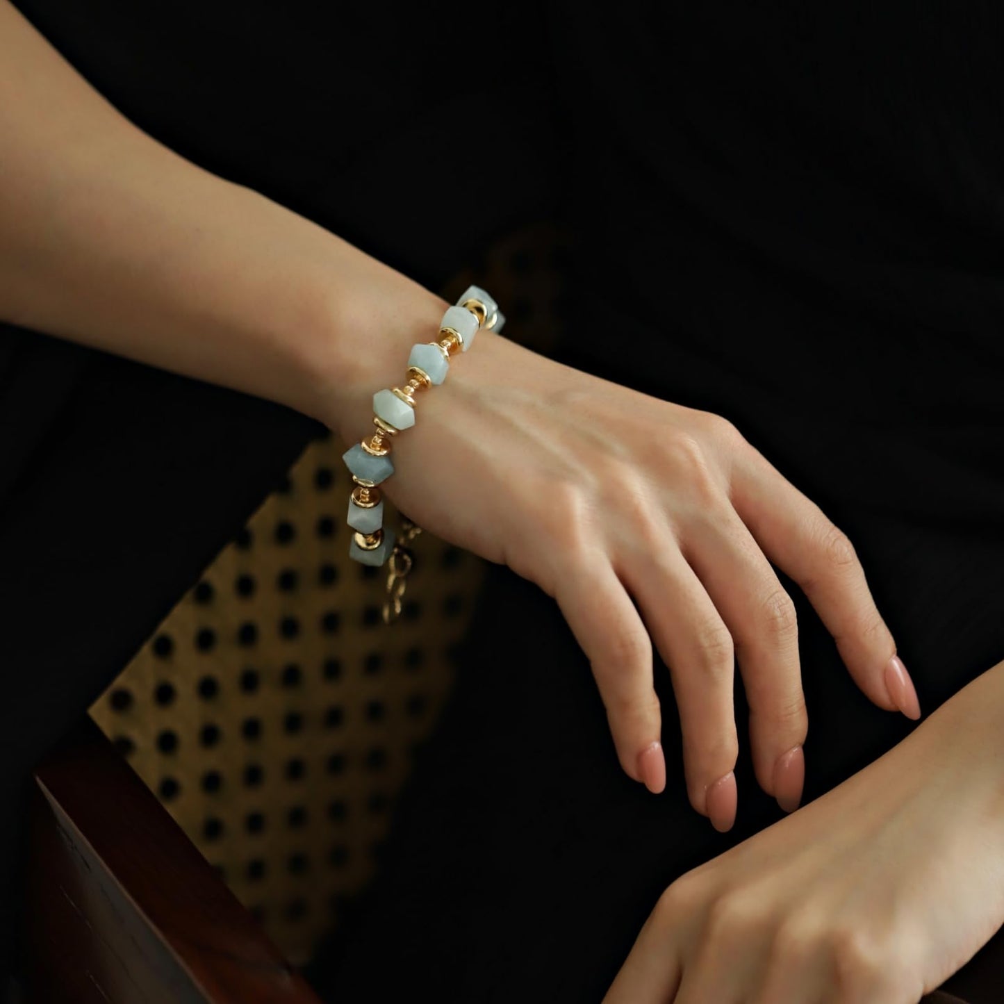 Ursambra Natural Aquamarine Raw Stone Healing Crystal Adjustable Birthstone Vintage Bracelet Gift Jewelry for Women