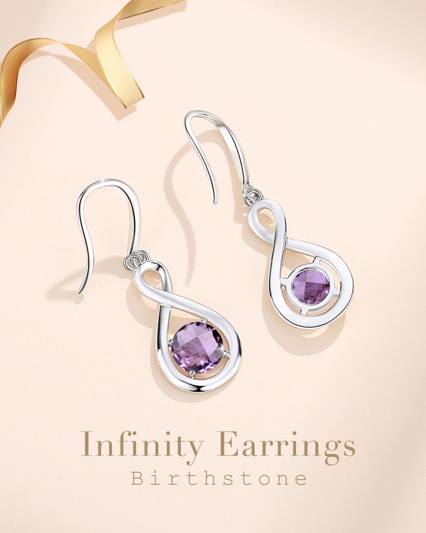 FANCIME Amethyst Dangle Drop Earrings 925 Sterling Silver Dainty Infinity Purple Gemstone February Birthstone Earring Fine Jewelry Birthday Mothers Day Gifts for Mom Wife Her Women