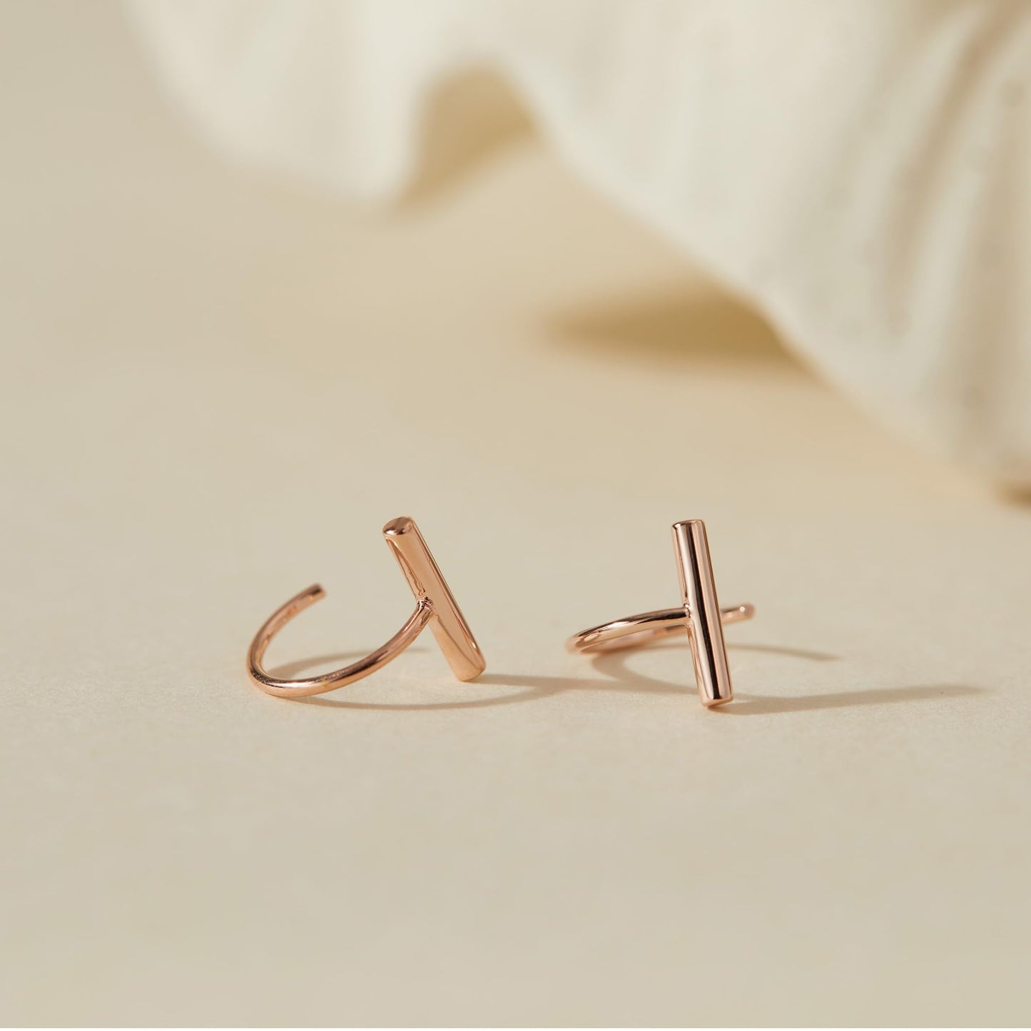 Half Hoop Earrings 18K Rose Gold Plated 925 Sterling Silver Bar Huggie Earrings for Women Small Open Hoops Sleep Hugger Earrings