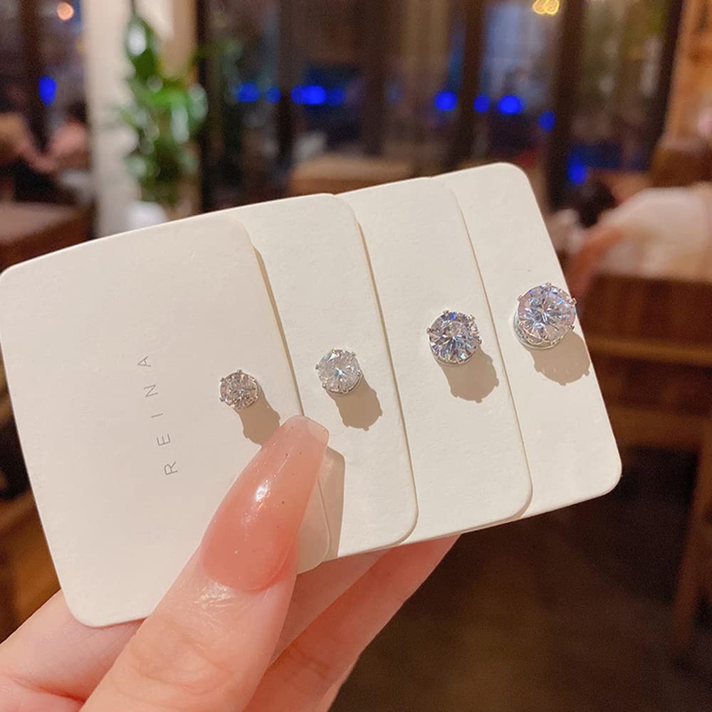 Magnet 6 Prong Set Cubic Zirconia Clip on Fake Stud Earrings for Women Men Cartilage Non Pierced Ear Senstive Ear CZ Crystal Huggie Studs Hypoallergenic Jewelry Gifts Duaghter Bff Birthday (6mm)