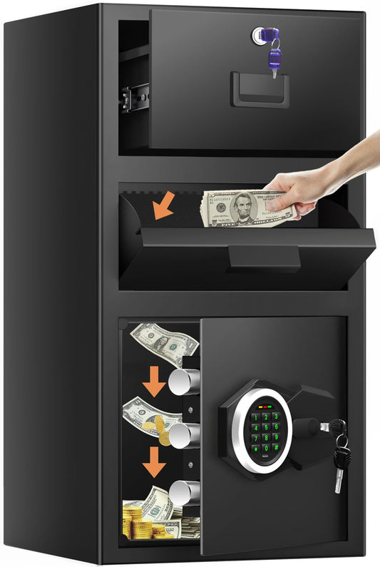 5.6 Cuft Large Drop Safe Box for Business, Anti-theft Money Safe with Quick Place Drop Slot, Digital Keypad, Spare Key, Heavy-duty Cash Depository Safes for Commercial Business Bars Retail Office Home
