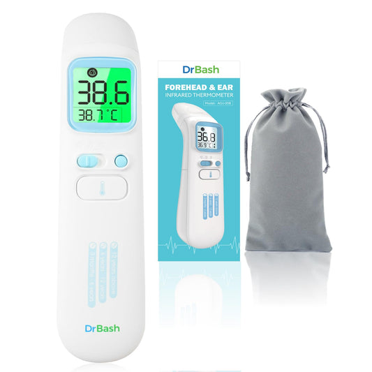DrBash Thermometer for Adults and Kids, 3-in-1 Infrared Thermometer for Ear, Forehead & Touchless, Fever Digital Baby Thermometer with Fever Alert and Memory Recall