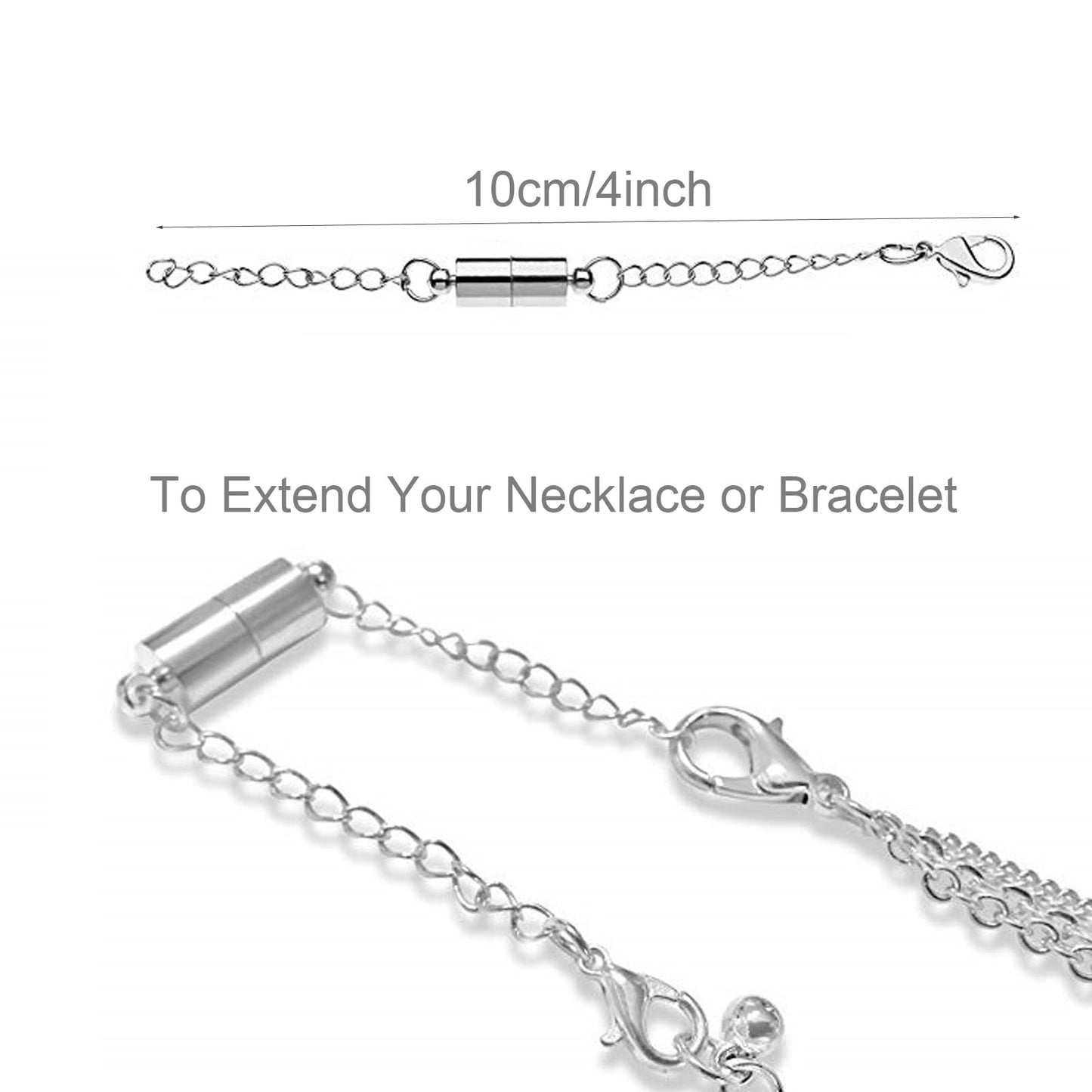 Mizeer Magnetic Necklace Extenders, Adjustable Chain Extenders for Necklaces, Magnetic Necklace Clasps and Closures with Extender Chains (8pcs Silver)