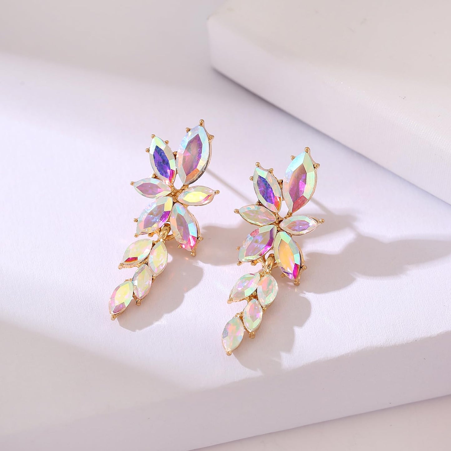 ATIMIGO Elegant Iridescent Rhinestone Dangle Earrings Cluster Crystal Wedding Bridal Earrings for Brides Bridemaids Formal Prom Summer Drop Earrings for Women