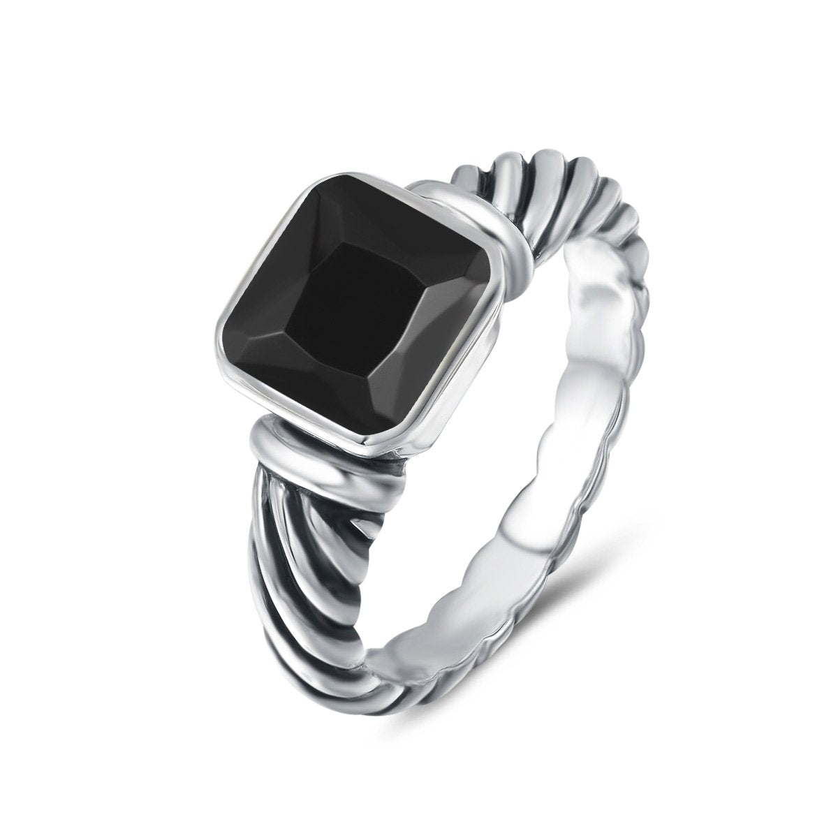 UNY Jewel Twisted Cable Wire Petite CZ Ring Designer Inspired Fashion Brand Christmas Valentine Women Dupes Jewelry Gift (Black, 7)