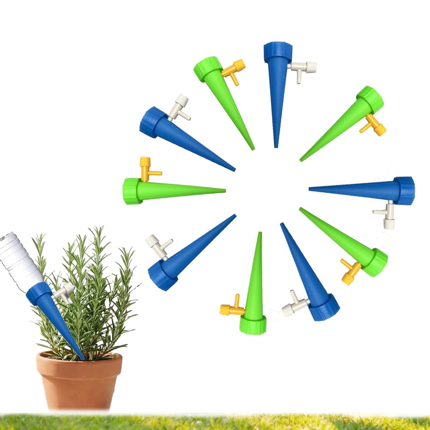 10 Pack Automatic Plant Waterer, Self Watering Spikes for Indoor Outdoor Plants with Adjustable Flow, Drip Irrigation System for Vacation Plant Care, Fits Standard 1.1in Bottle Mouth (10.5cm)