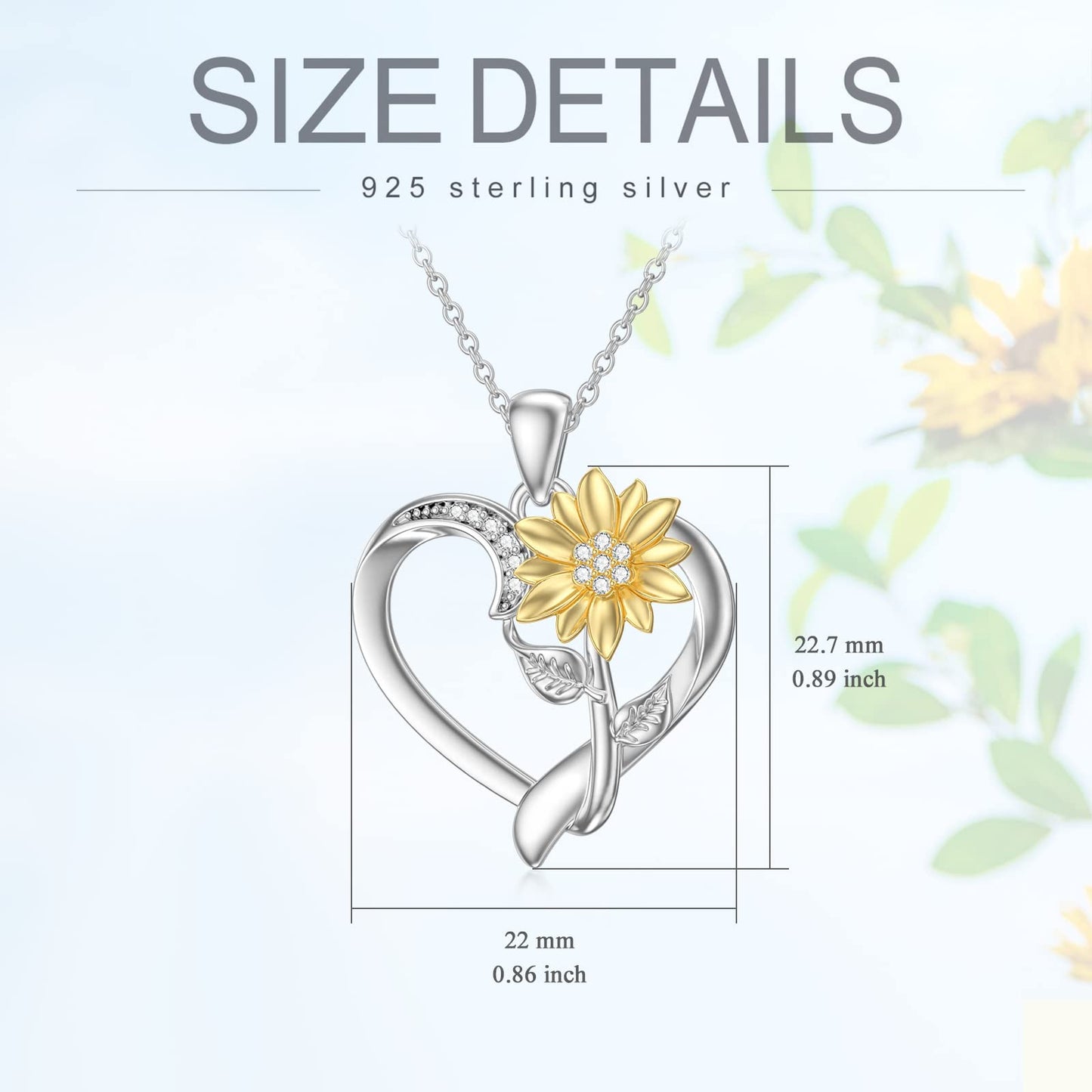 ZBA Diamond Sunflower Necklace for Women Sterling Silver Heart Pendant Jewelry, Anniversary Valentines Mothers Day Gifts for Mom Mother Girlfriend Her Sunflower Lover