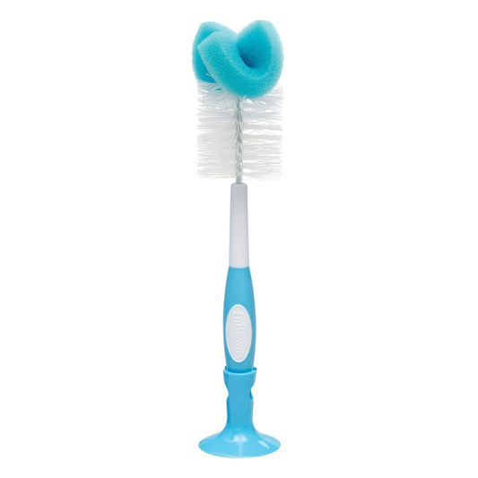 Dr. Brown's Reusable Sponge Baby Bottle Cleaning Brush with Suction Cup Stand, Scrubber and Nipple Cleaner, Blue 1-Pack