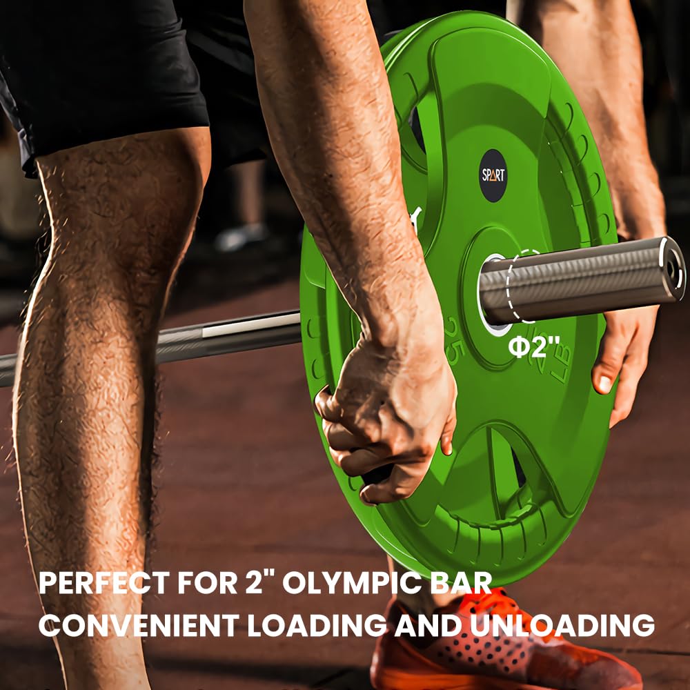SPART Color Weight Plate 2-Inch Rubber Coated Olympic Grip Plate for Barbell,Solid Cast Iron Weight Plates in Pairs or Single for Strength Training,Weightlifting,Crossfit,Home Gym, 2.5LB, Pair