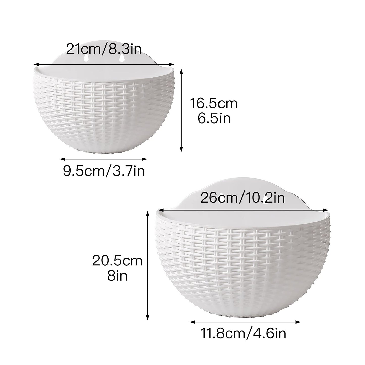 Hanging Planter Pot, Wall and Railing Hanging Planters with S Hooks, Half Round Imitation Rattan European Style Wall Flowerpot Rustic Decorative Flower Basket for Home Balcony Garden(#26*20.5cm Khaki)