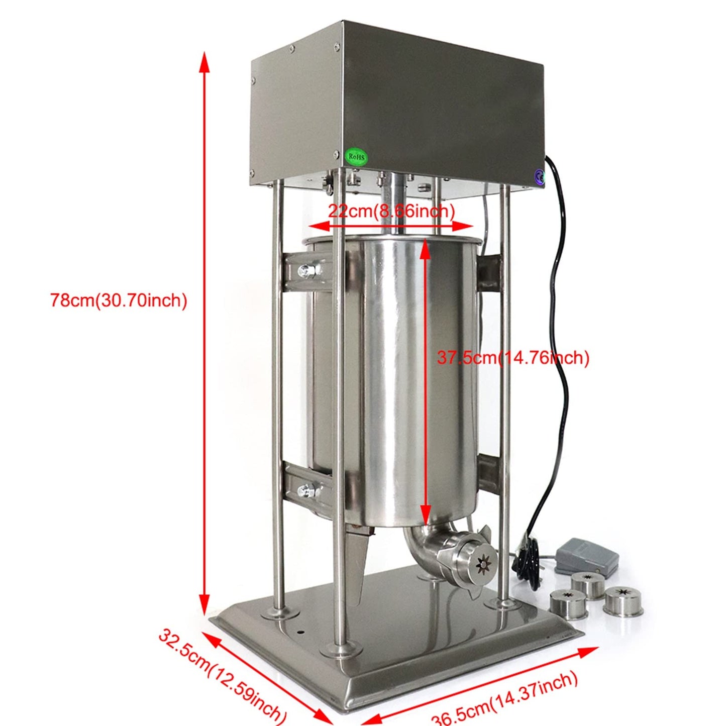 Commercial Electric Churro Machine, 15L Vertical Stainless Steel Spanish Donut Churrera Churros Machine, Electric Vertical Latin Fruit Machines with 4 Moulds for Restaurants Bakeries Cafeterias