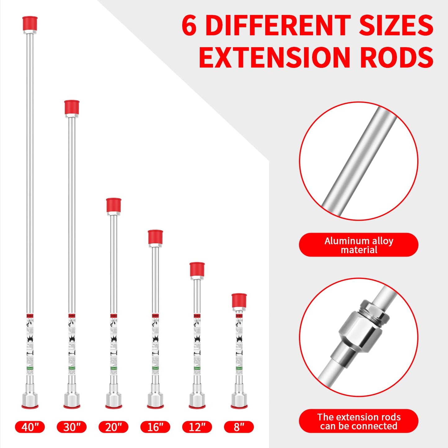 6-Piece Set of Extension Poles, Airless Paint Sprayer Gun Tip Extension Pole,for Airless Paint Gun Wand, Black Carrying Pouch Included for Easy Storage (8in 12in 16in 20in 30in 40in)