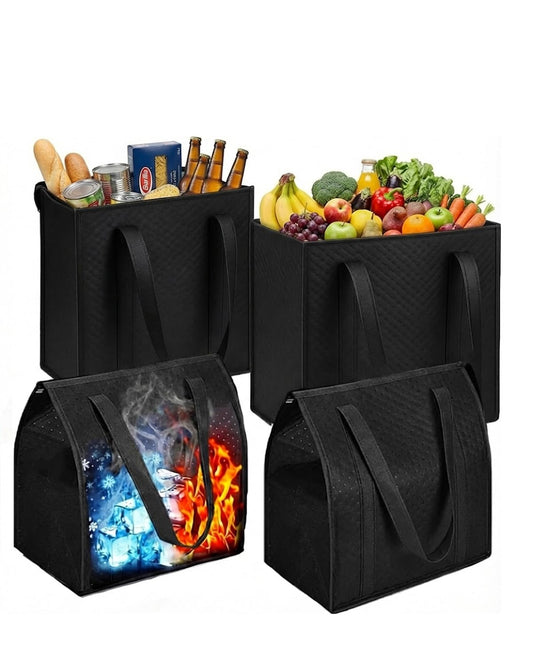4-Pack Large Reusable Shopping Bags, Insulated Reusable Grocery Bags with Zippered Top - Thermal Bags for Cold and Hot Food, Cooler Grocery Bags Insulated for Groceries, Frozen Food & Food Delivery