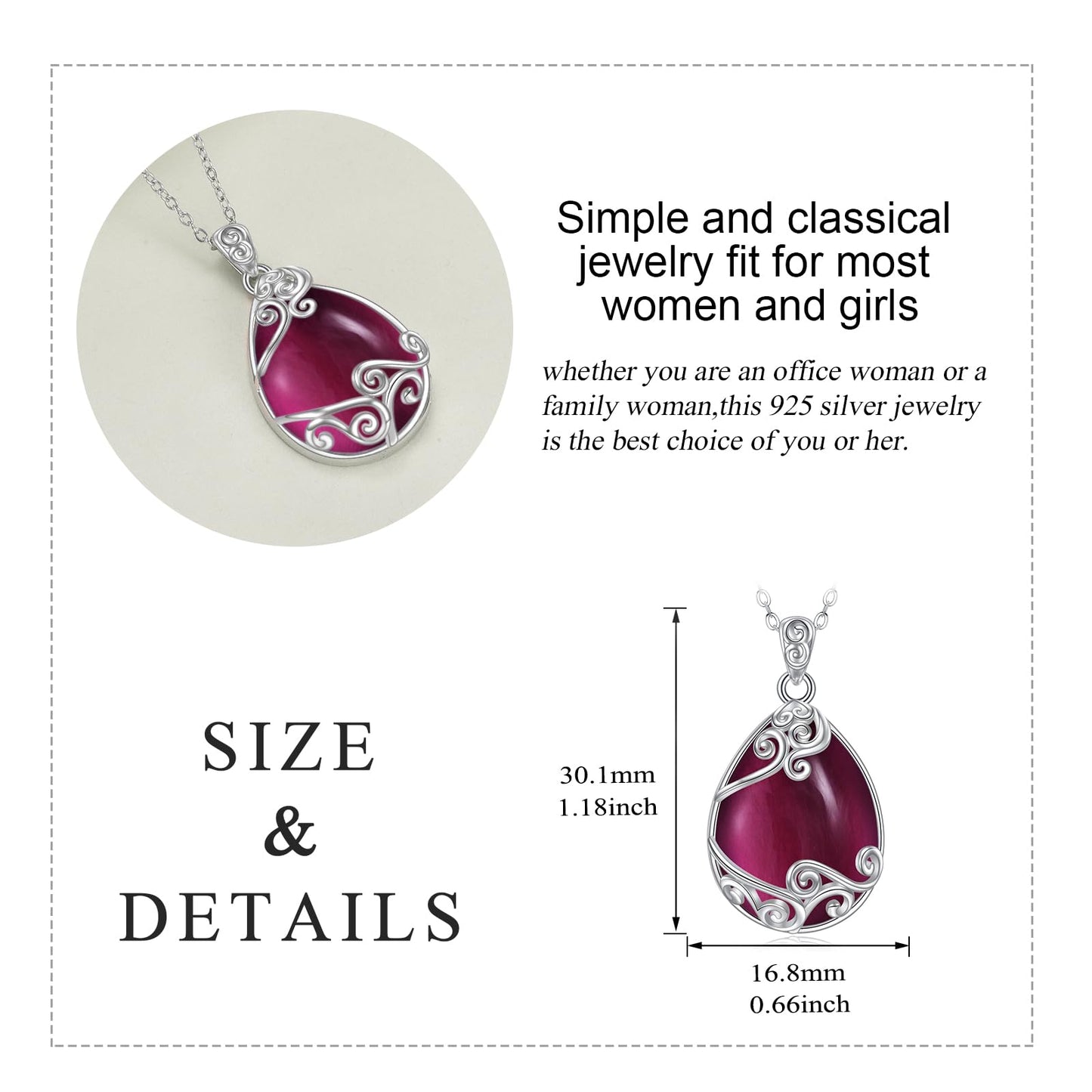 YAFEINI Amethyst Necklace Sterling Silver Teardrop Filigree Pendant Necklace Purple February Birthstone Jewelry Gifts for Women (U-Amethyst teardrop necklace)