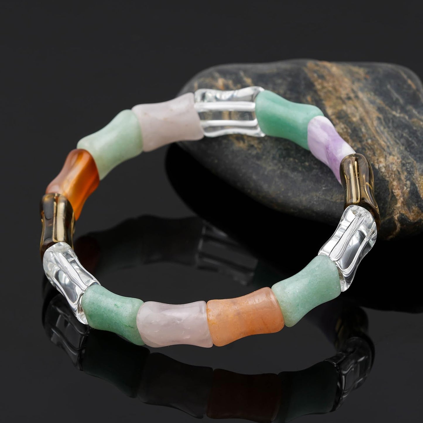 ColouredRocks 7 Chakra Elastic Stretchable Bracelet, Gemstone Crystals Beads, Trendy, Daily Wear Women Jewelry, Best Gift, (Free Size)