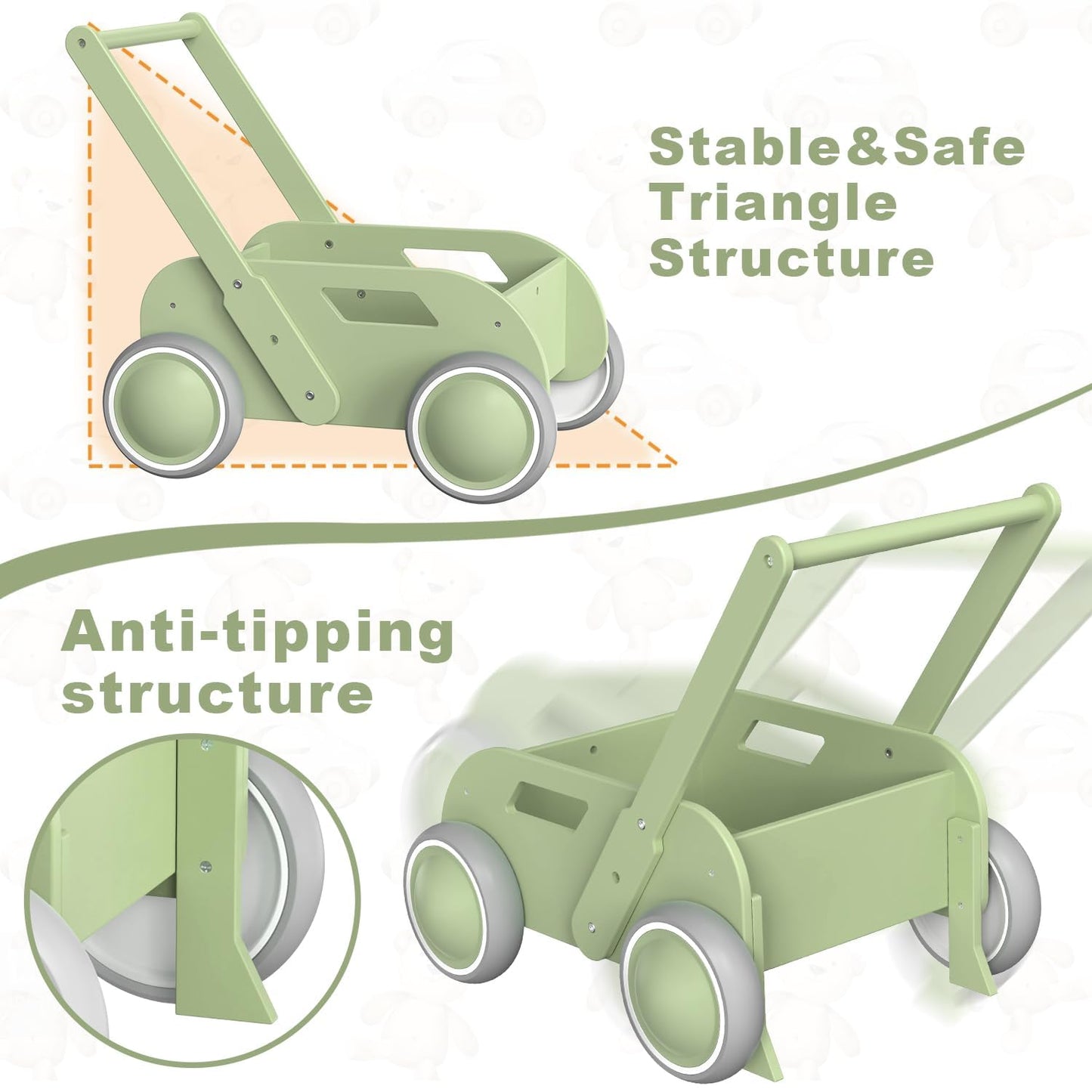 Wooden Baby Walker for Toddler, Baby Push Walker with Wheels for Infants Boys Girls, Toys Gift for Birthday Christmas New Year, Mint Green