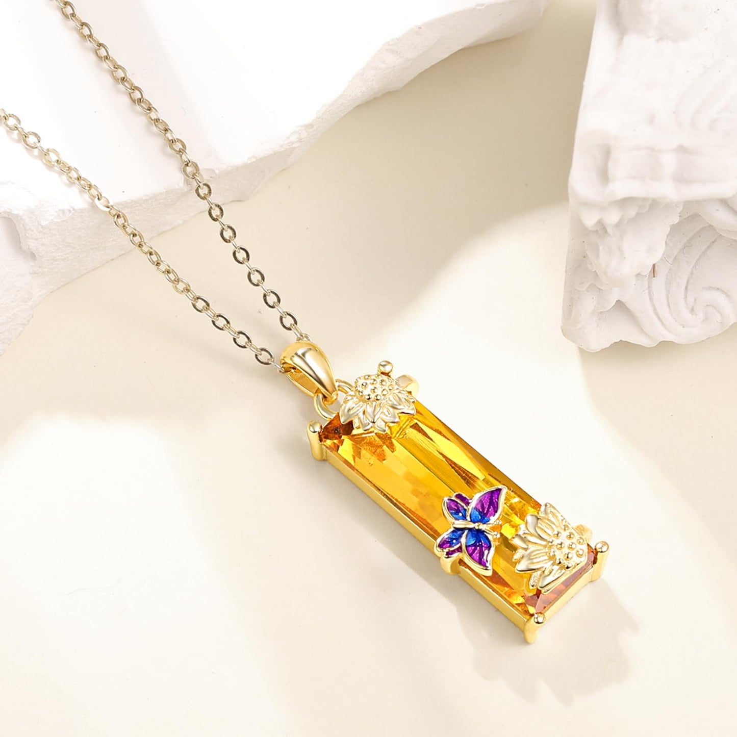 AENEAS Valentines Day Gifts for Women Her Sunflower Necklace for Women Sterling Silver Butterfly Pendant Necklace Citrine Sunflower Necklace Crystal Jewelry Sunshine Gifts for Her Wife