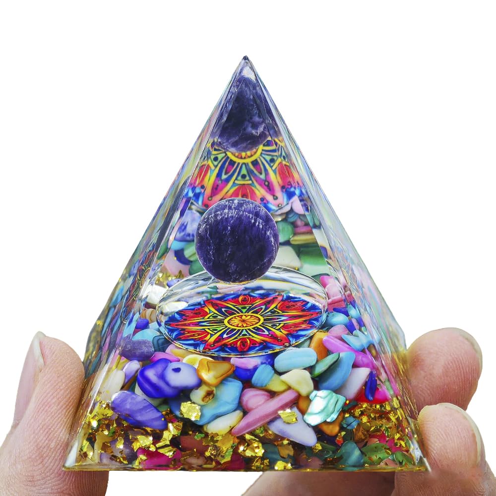 AierCrystal Natural Mineral Crystal Pyramid Energy Healing Meditation Aid Feng Shui Protection Home Decor Versatile Gift Option(2inch Pyramid Color Agate)