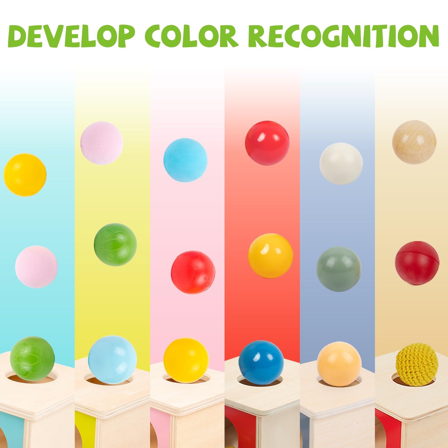 Adena Montessori Wooden Toy for 6-12 Month Baby 3 Balls, Object Permanence Box with Tray Colorful Learning Education Toy for Toddler Kid 1-2 Year Old, Preschool Developmental Girl and Boy Gift