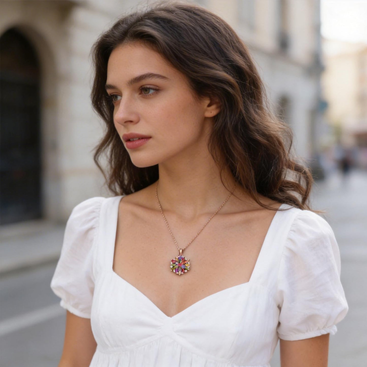 Kim Carrey Italian Elegant Rose Gold Necklace for Ladies | 18K Rose Gold Plated Necklace Pendant for Women | Gemstone necklace, Gift for Daughter, Wife, Mom, Her Jewelry (Spring)