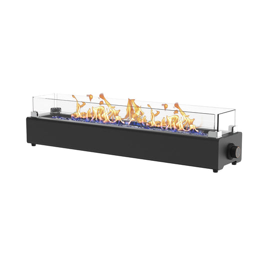 36-inch Table Top Propane Fire Pit, 40,000 BTU Tabletop Firepit for Patio, Outdoor Portable Rectangular Fire Bowl w/Wind Glass Shield, Glass Rocks - Black