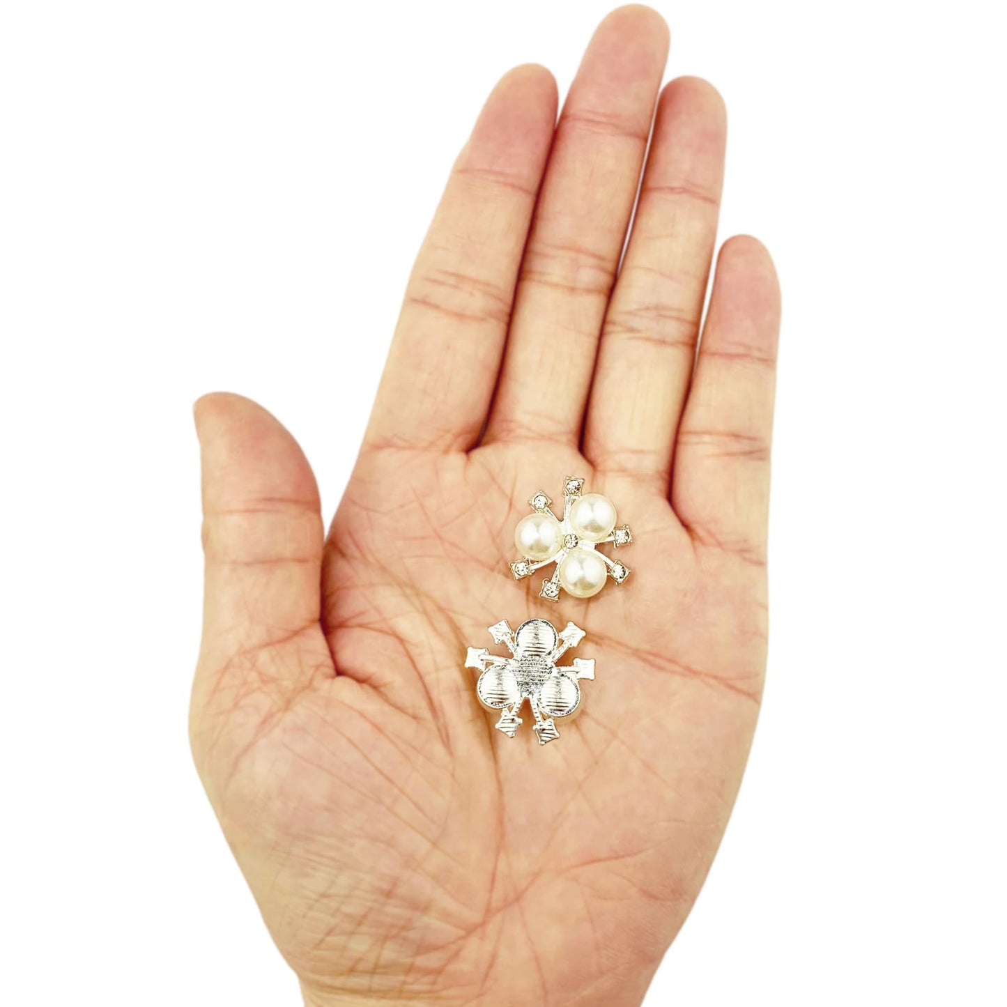 BETITETO 50Pcs Pearl Rhinestone Charms Buttons Embellishments Bulk Flatback for Shoe Decoration Jewelry Making Clothes Brooch Headbands and Wedding Flower Bouquet Crafts DIY (#1 Silver Alloy)