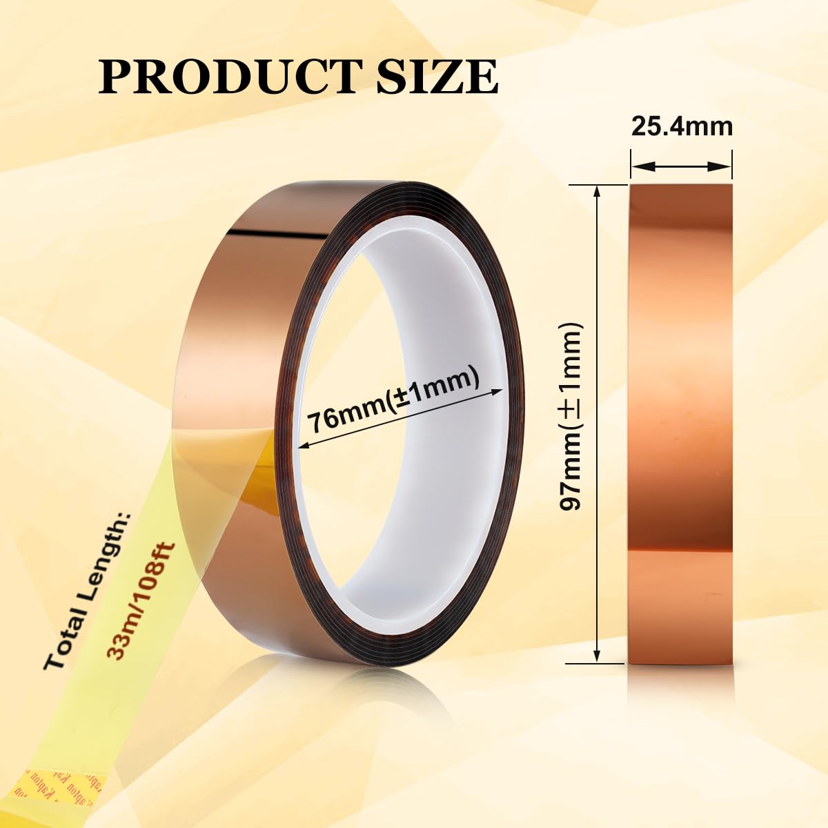 CoYlBod Polyimide Film Adhesive Tape High Temperature Tape 1 inch (25.4mm) X 33m,No Residue Heat Resistant Tape for Sublimation, Masking, 3D Printing, Electric Task, Soldering