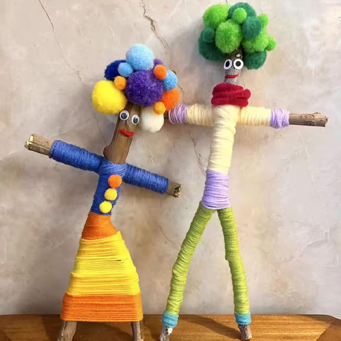 Qupace 5 Sets Wooden Doll DIY Craft Kits, All-in-One Art Supplies with Yarn, Pipe Cleaners, Pompoms, Googly Eyes, Lace, for Kids & Adults, Party Activities, Birthday Gifts, School Art Projects