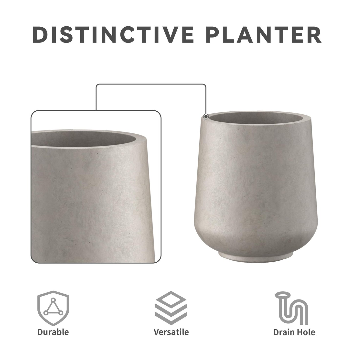 Kante 15.3"+11.6"+8.2" Dia Round Concrete Planter, Large Outdoor Indoor Planter Pots Containers with Drainage Holes and Rubber Plug for Home Garden Patio, Buff Concrete