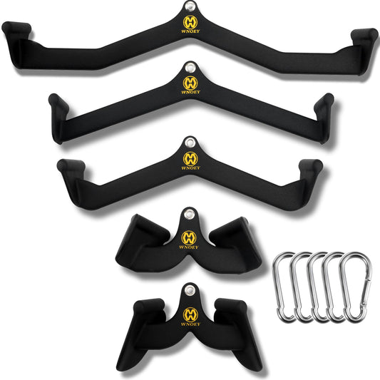 WNOEY Lat Pulldown Attachments Set with Snap Hooks, Rowing T-bar V-bar Set, Cable Triceps Machine Accessories,Back Strength Training Handle Grips, Wide Grip Lat Pulldown Bar,Home Gym Fitness Attachmet