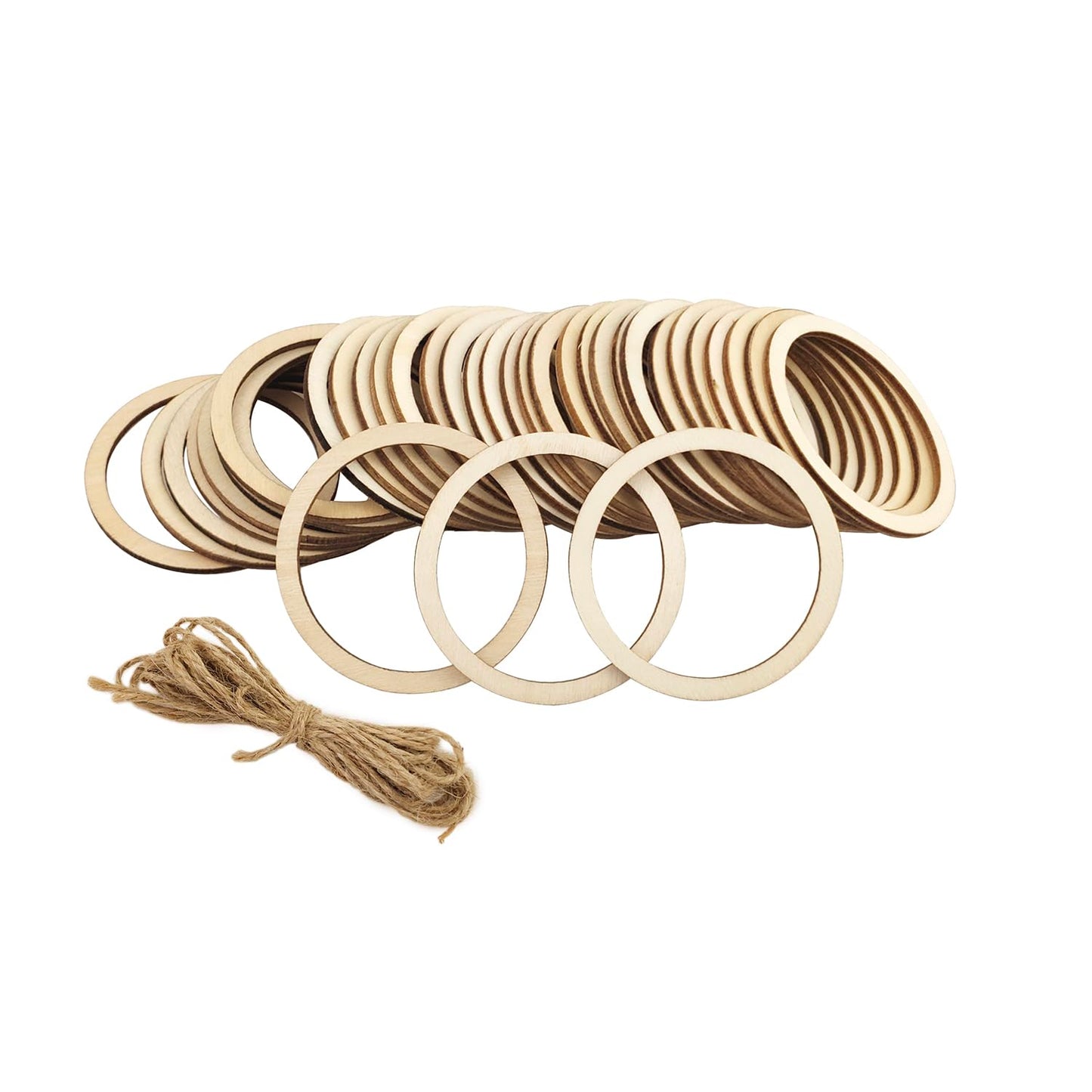 100 Pieces 6cm Wooden Cylinder Blocks Craft Wooden Hoop Rings Unfinished Round Wood Wreath Ring Block Wood Frame Craft Circle Ornaments Blank Wooden Slices