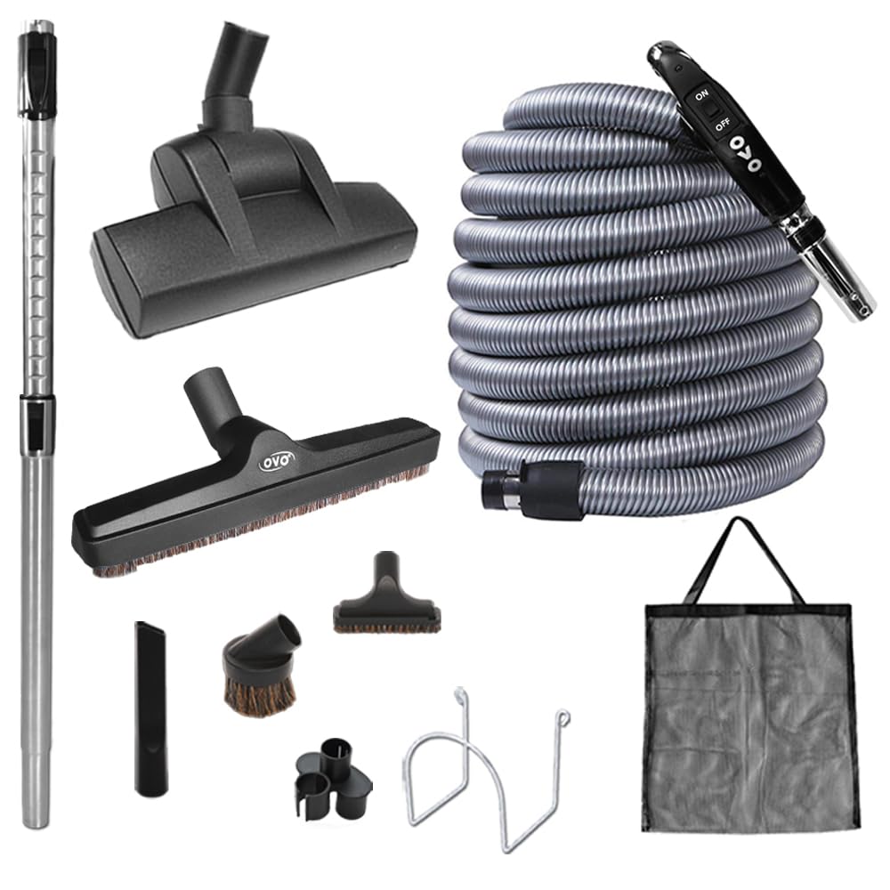 OVO Heavy Duty Powerful Central Vacuum System, Hybrid Filtration (with or Without Disposable Bags) 35L or 9.25Gal, 750 Airwatts with 40ft Deluxe Plus Accessory kit Included