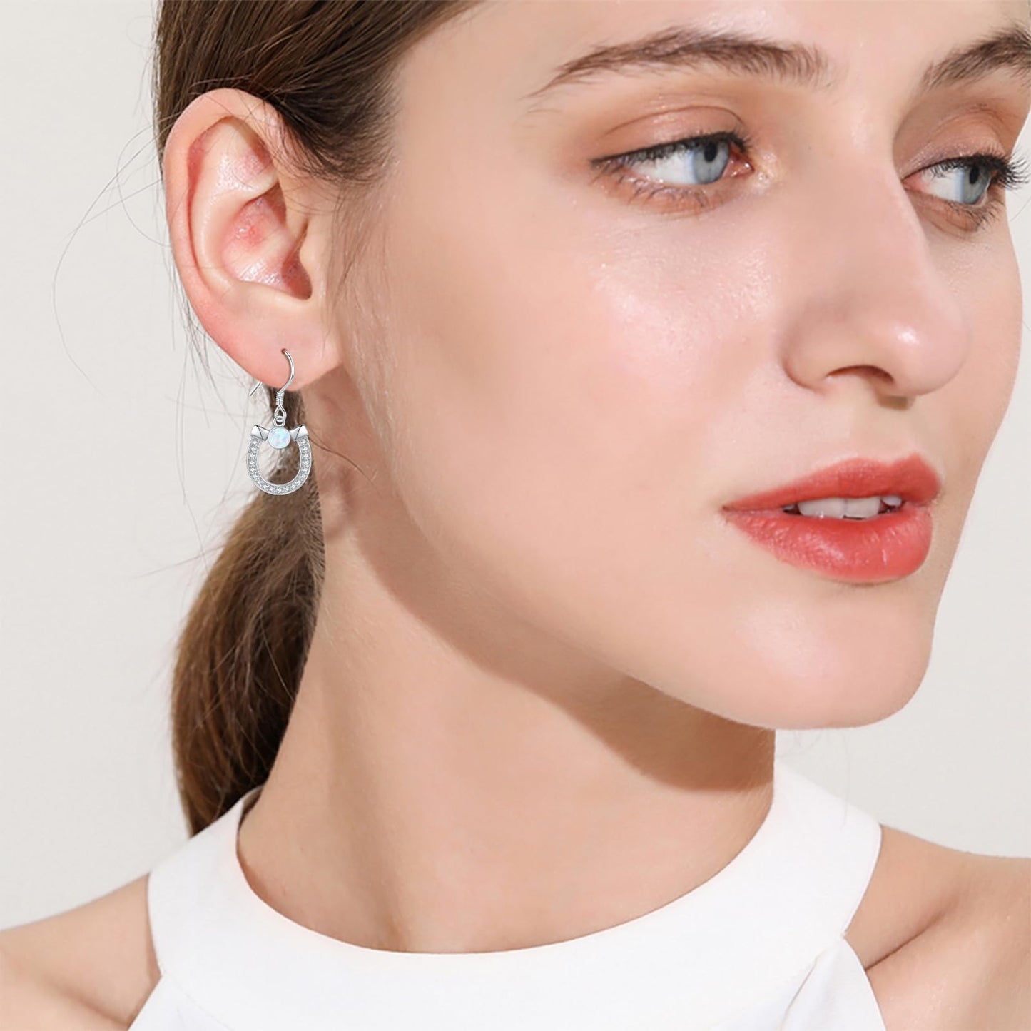 KoyeKei Horseshoe Earrings for Women 925 Sterling Silver Horse Shoe Dangling Earrings Opal Jewelry Western Country Gifts for Horse Lovers