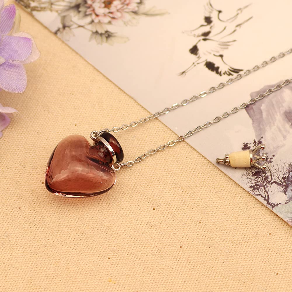 Bysxny 1PC 1PC Colorful Heart Vial Perfume Bottle Necklaces Stainless Steel Chain Make a Wish Aroma Essential Oil Diffuser Pendant necklace Women Jewelry (Dark Purple Heart)