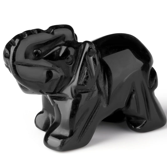 2" Black Obsidian Elephant Decor Healing Crystal Cute Polished Natural Stone Hand-Carved Big Sculpture Statue Figurines Gemstone Energy Hippie Home Room Office Desk Decoration Gifts for Women Men